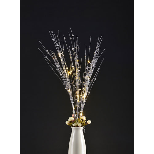 Silver Glitter Lighting Branch With Berries